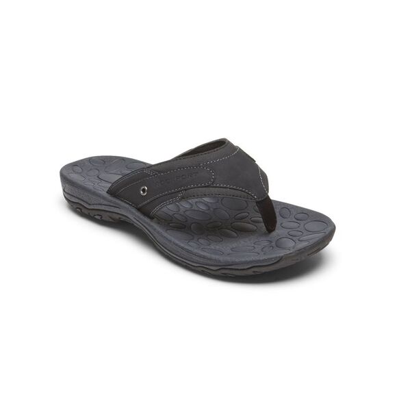 NWT ROCKPORT Mens Black Hayes Round Toe Slip On Thong Sandals Shoes 12 M - Picture 1 of 3